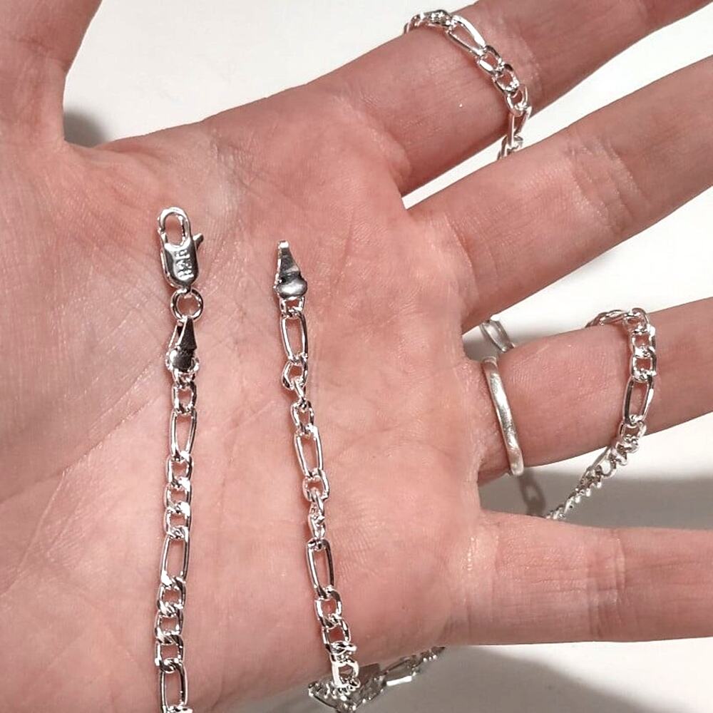 925 Silver Plated Necklace Figaro Chain Christmas Birthday Valentine's Gift NEW!